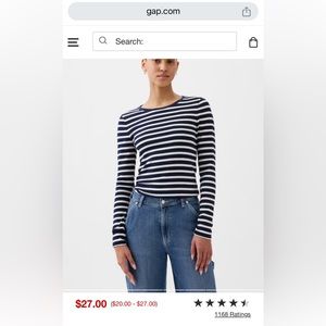 Women’s GAP navy and white striped long sleeve tee